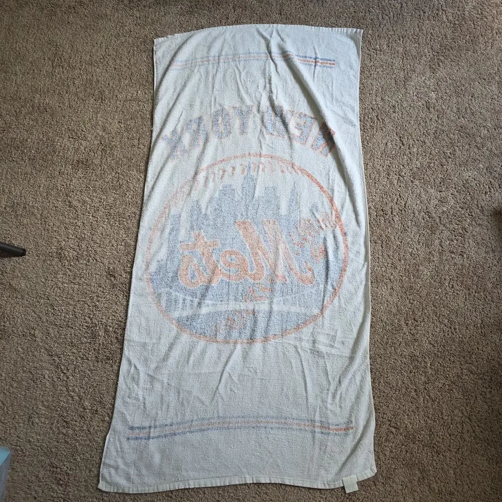 Vintage New York Mets Towel One Size White MLB Baseball Beach Bath Terry Fan